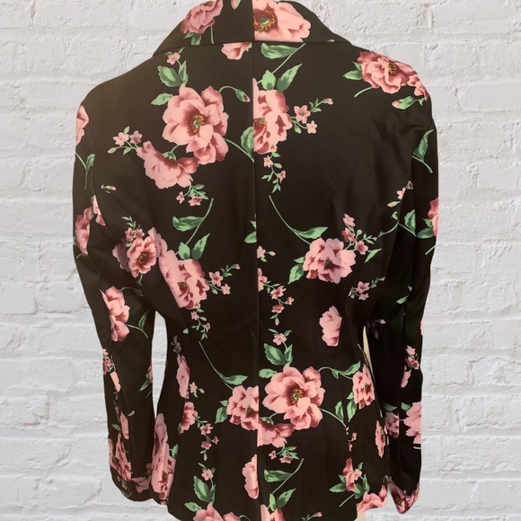 BLACK FLORAL PRINT SHAWL COLLAR BLAZER JACKET - Picture 8 of 13